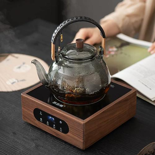 胡桃木电陶炉煮茶器玻璃烧水壶白茶围炉煮茶家用养生小型玻璃茶壶